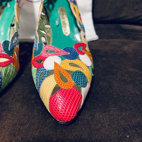 HELENE ARPELS COUTURE 9B Kaleidescope Colorful! SNAKESKIN & Leather 39 EUR - Picture 5 of 11